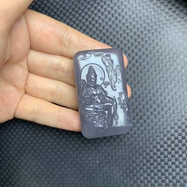 和田玉烟紫文殊菩萨牌吊坠