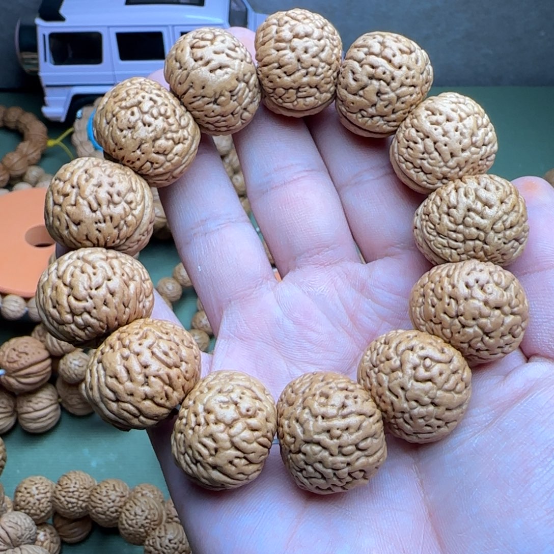 洋***凉桃核手串经典脑纹苹果园桃核手串毕业款25尺寸