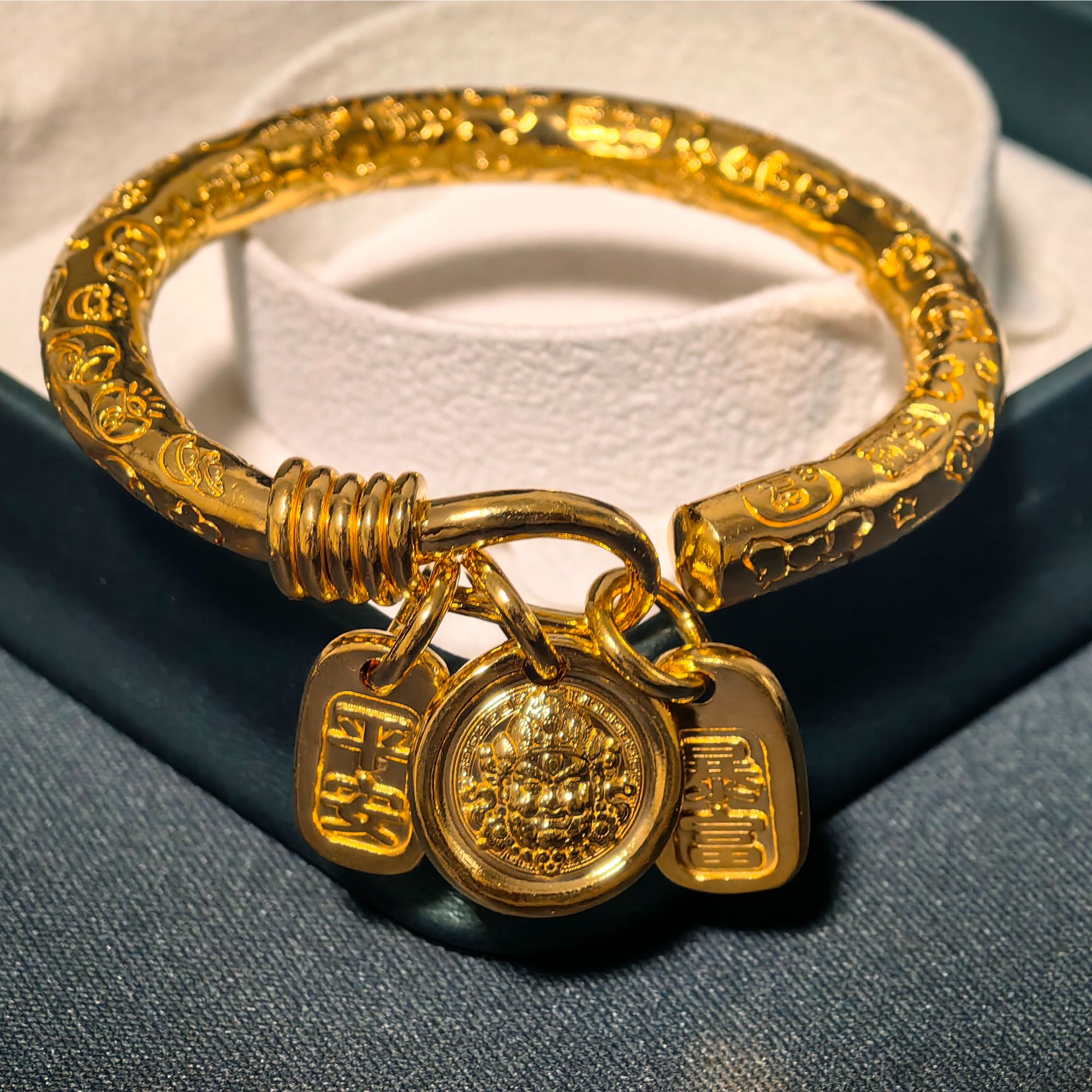 季芙莹 足银手镯 黄财神国潮圆棍开口吉言镯子纯手工打造