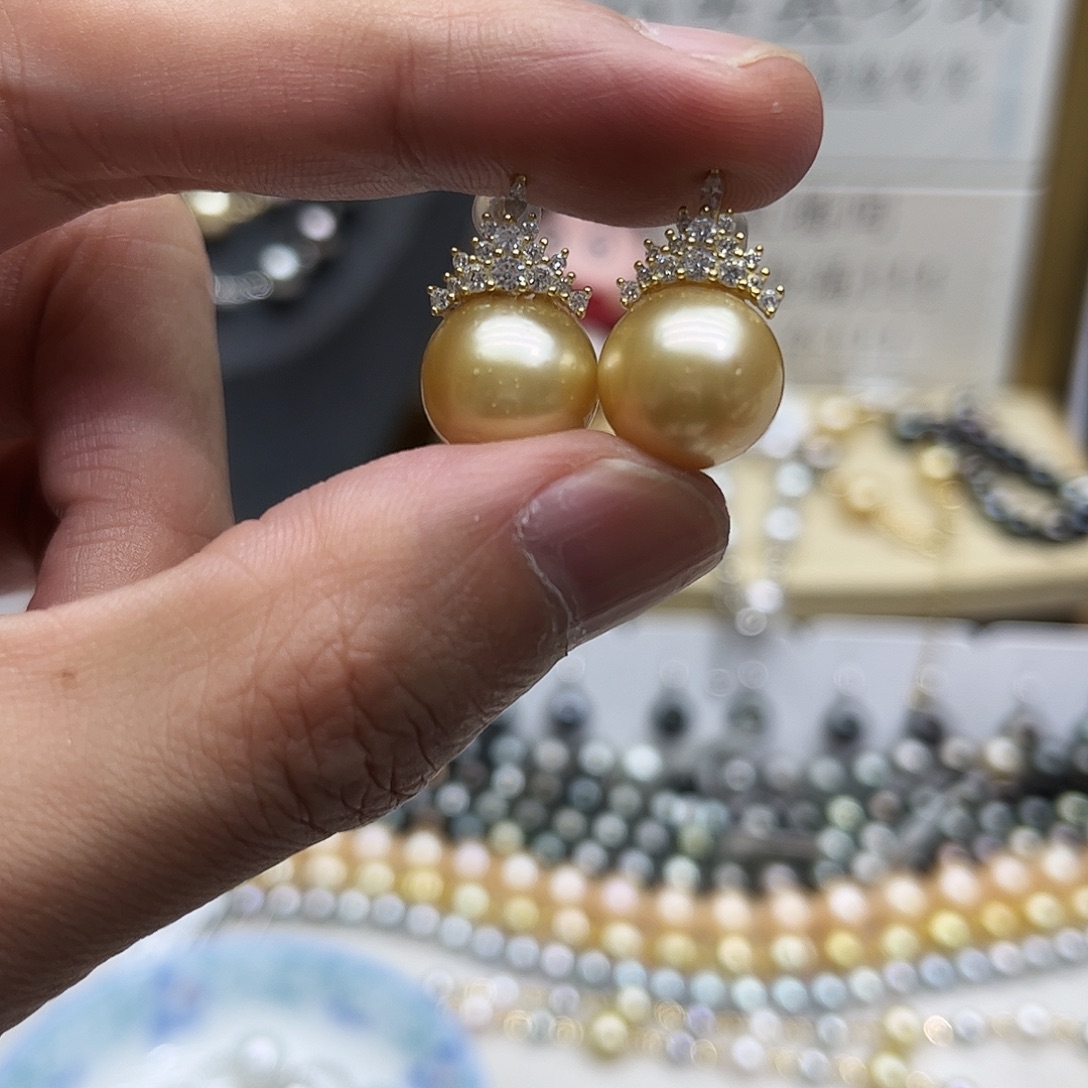 海水珍珠银S925镶嵌耳饰