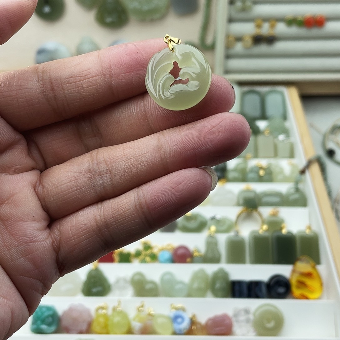 和田玉银S925镶嵌吊坠(不含链)