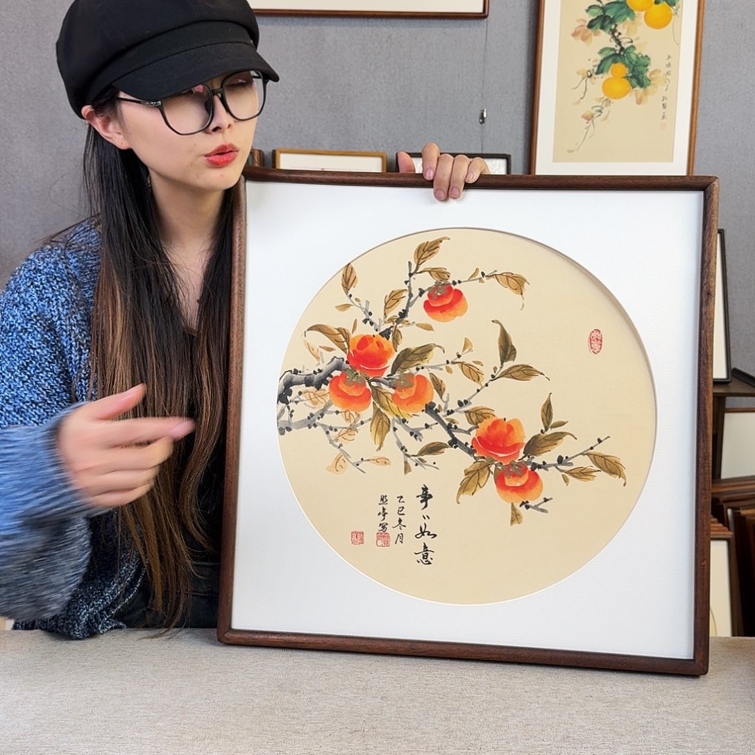 国画纯手绘，纯手写带框尺寸：53×53厘米