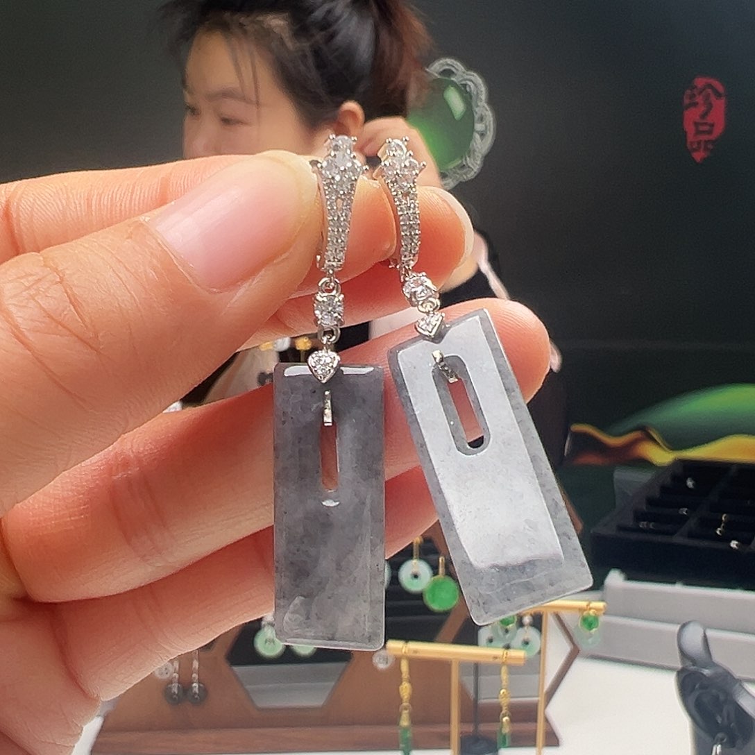 银S925镶嵌翡翠耳饰