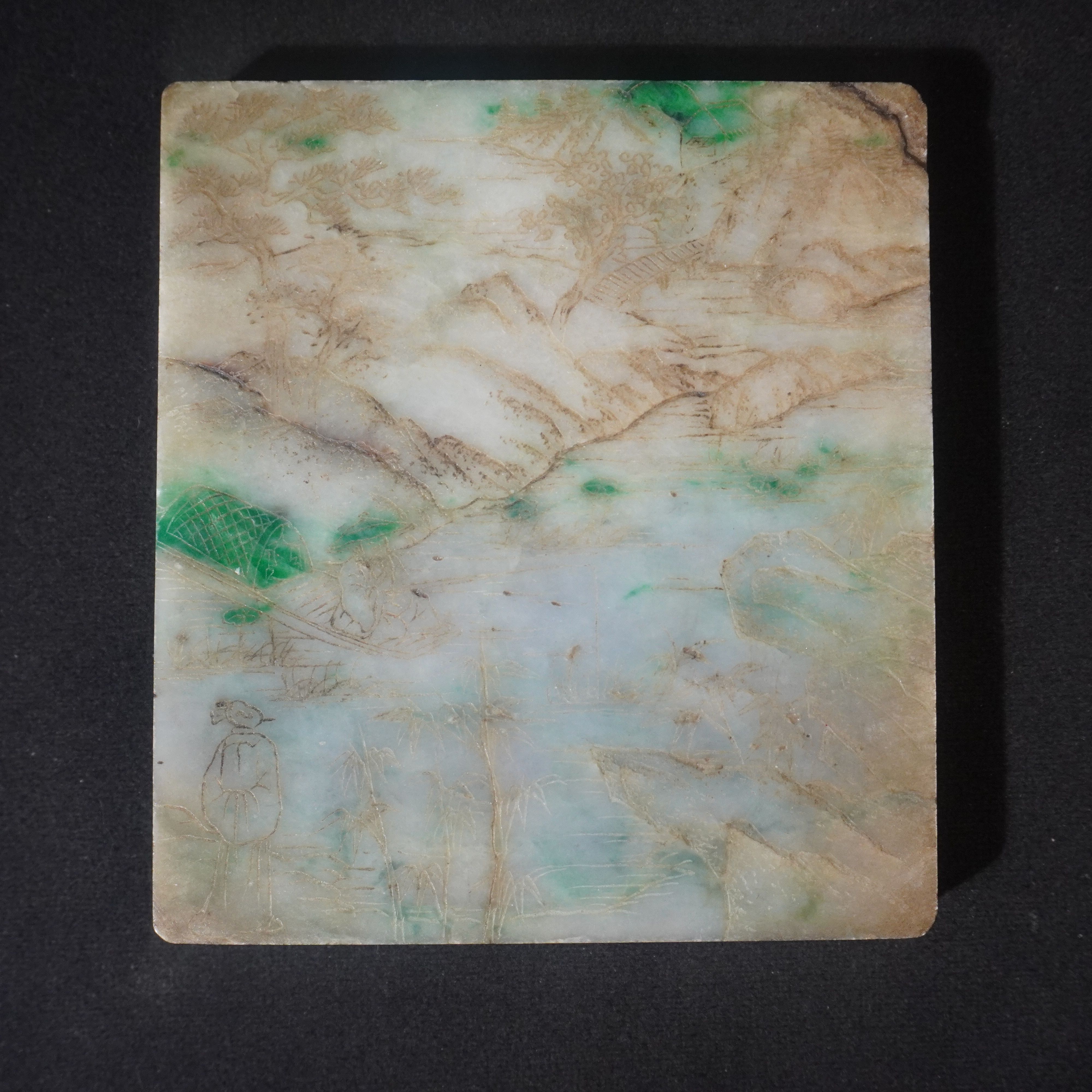 7NP16   清   翡翠山水雕刻牌
