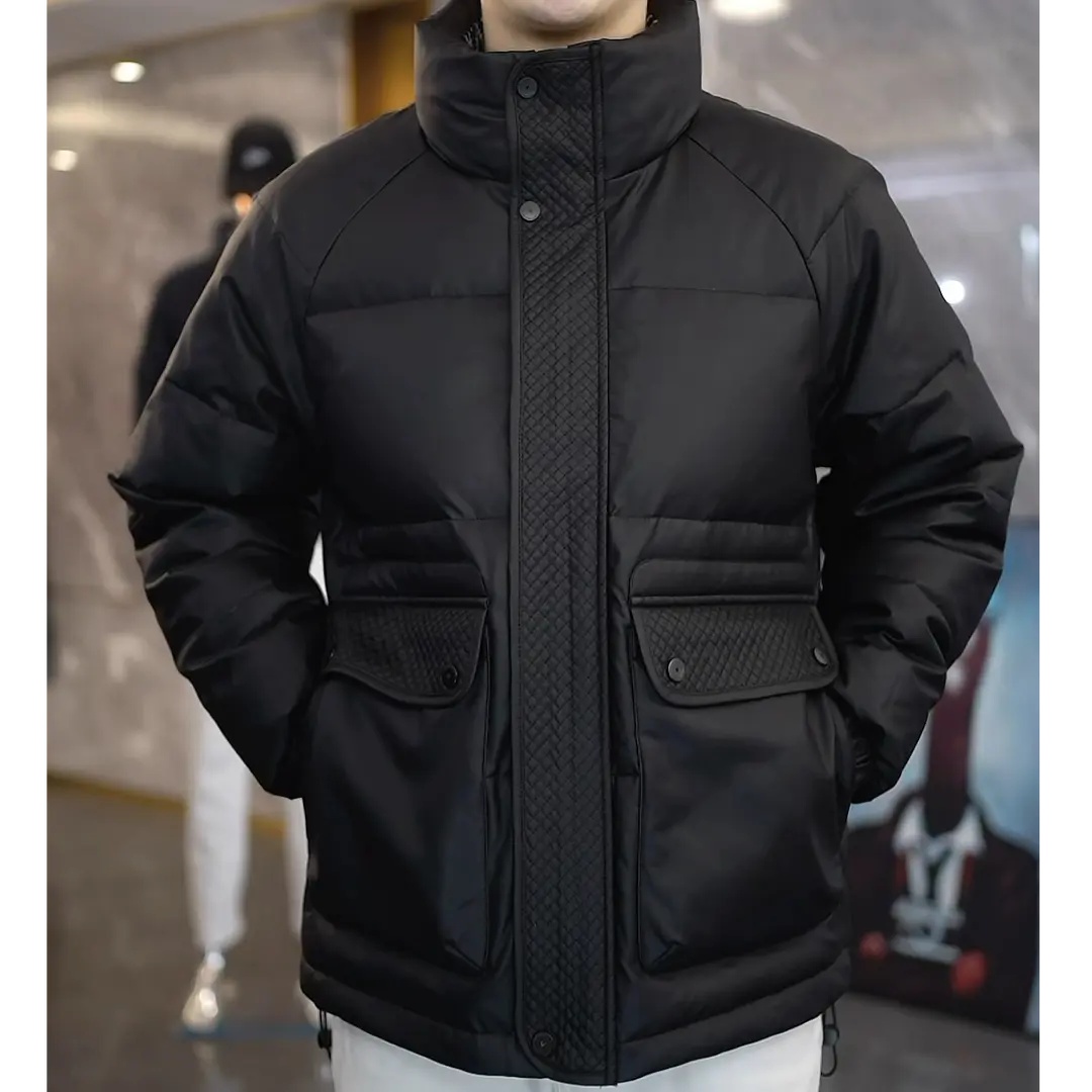 【年度重磅】菱形格皮面立领羽绒服男士短款潮流保暖K28