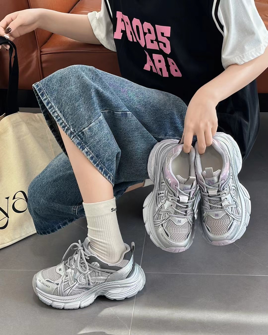 显脚小厚底款真皮复古老爹鞋女2025春季新款休闲百搭增高运动鞋