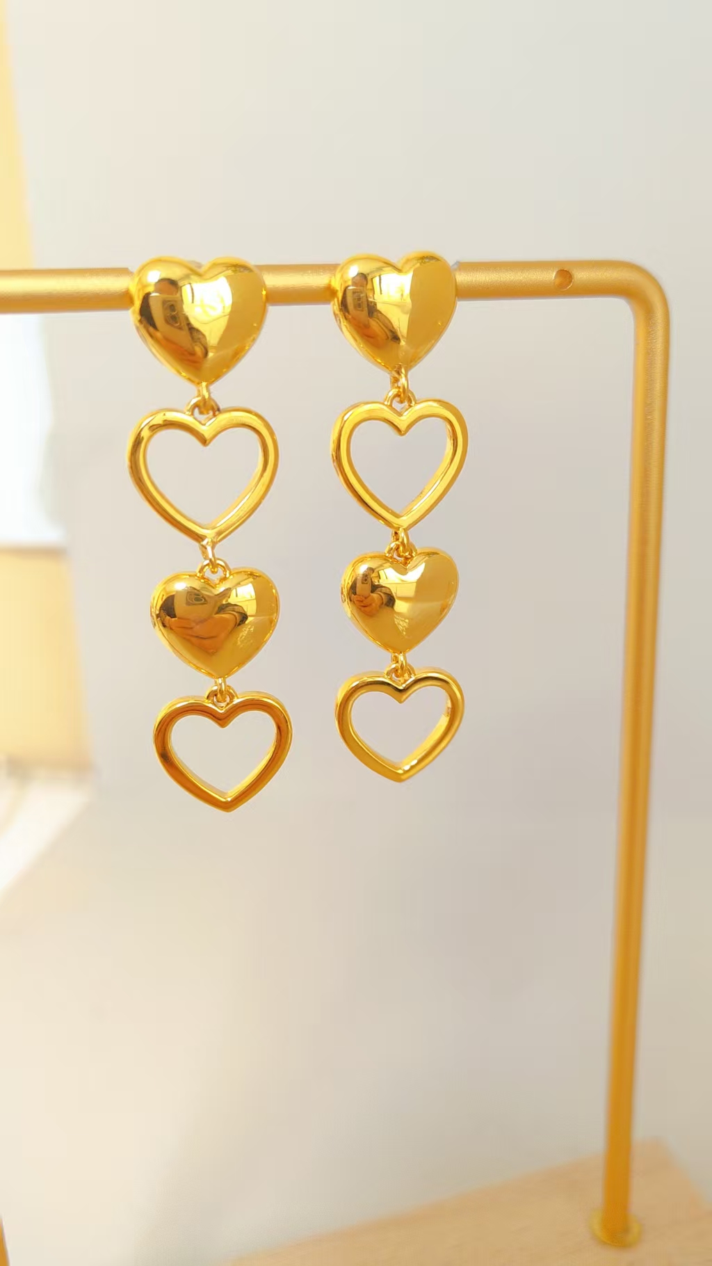 足金999光面爱心耳钉