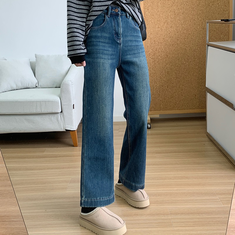 邹先森665-28(加绒加厚)时尚百搭直筒高腰显瘦宽松牛仔裤直筒牛仔