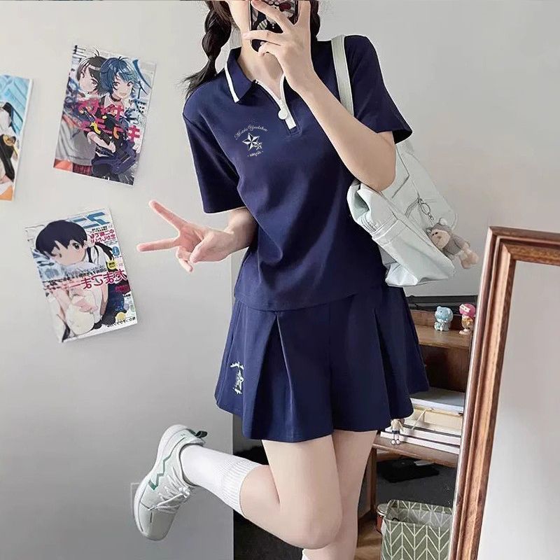 女高中生安全裤裙短袖T恤POLO衫休闲运动套装