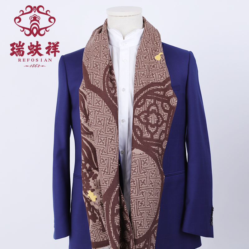 瑞蚨祥桑蚕丝拉绒围巾剪花工艺山寺桂子保暖舒适