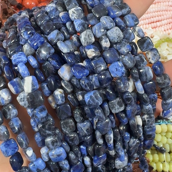 玛瑙/玉髓合金珠宝半成品一条8mm蓝纹方块珠