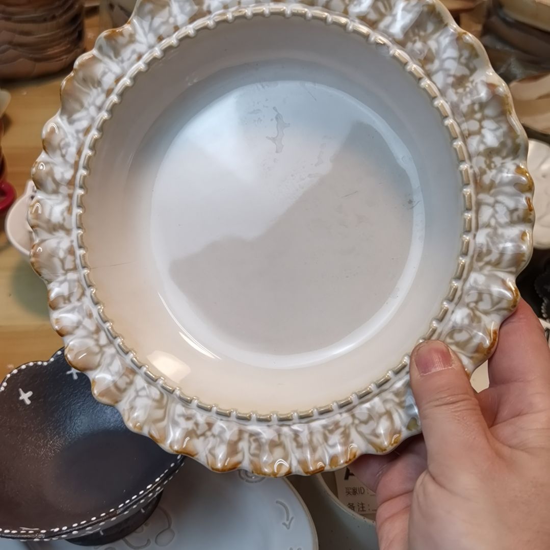 瓷片微瑕焦糖黄深盘三个一组