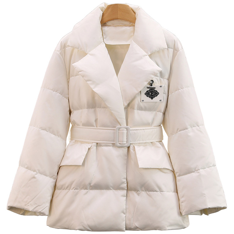 F8412-【菀】简约翻领绑带显瘦保暖短款羽绒服#BPH58H053