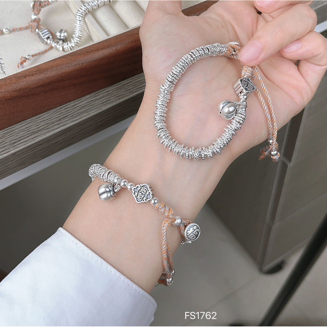 足银手链 盘缠柿子招财进宝编织手链手工气质时尚百搭复古古风ins