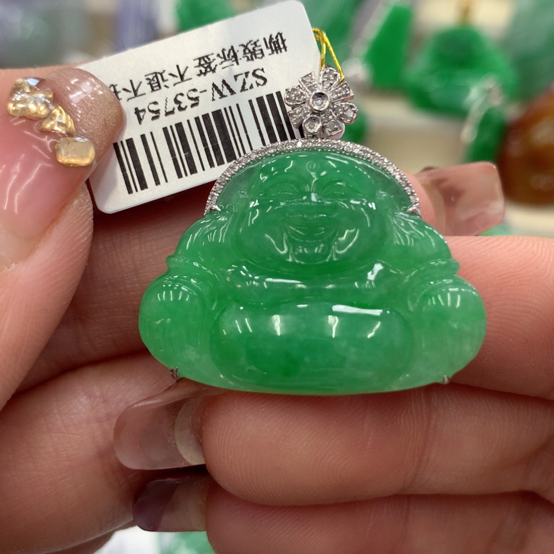 翡翠吊坠(不含链)18K金镶嵌