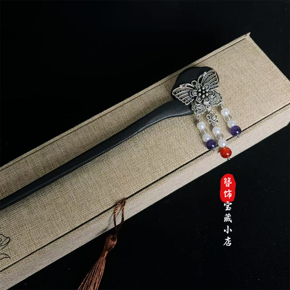 a869【小蝴蝶】18公分花朵发簪新中式古风发簪子旗袍汉服流苏发饰