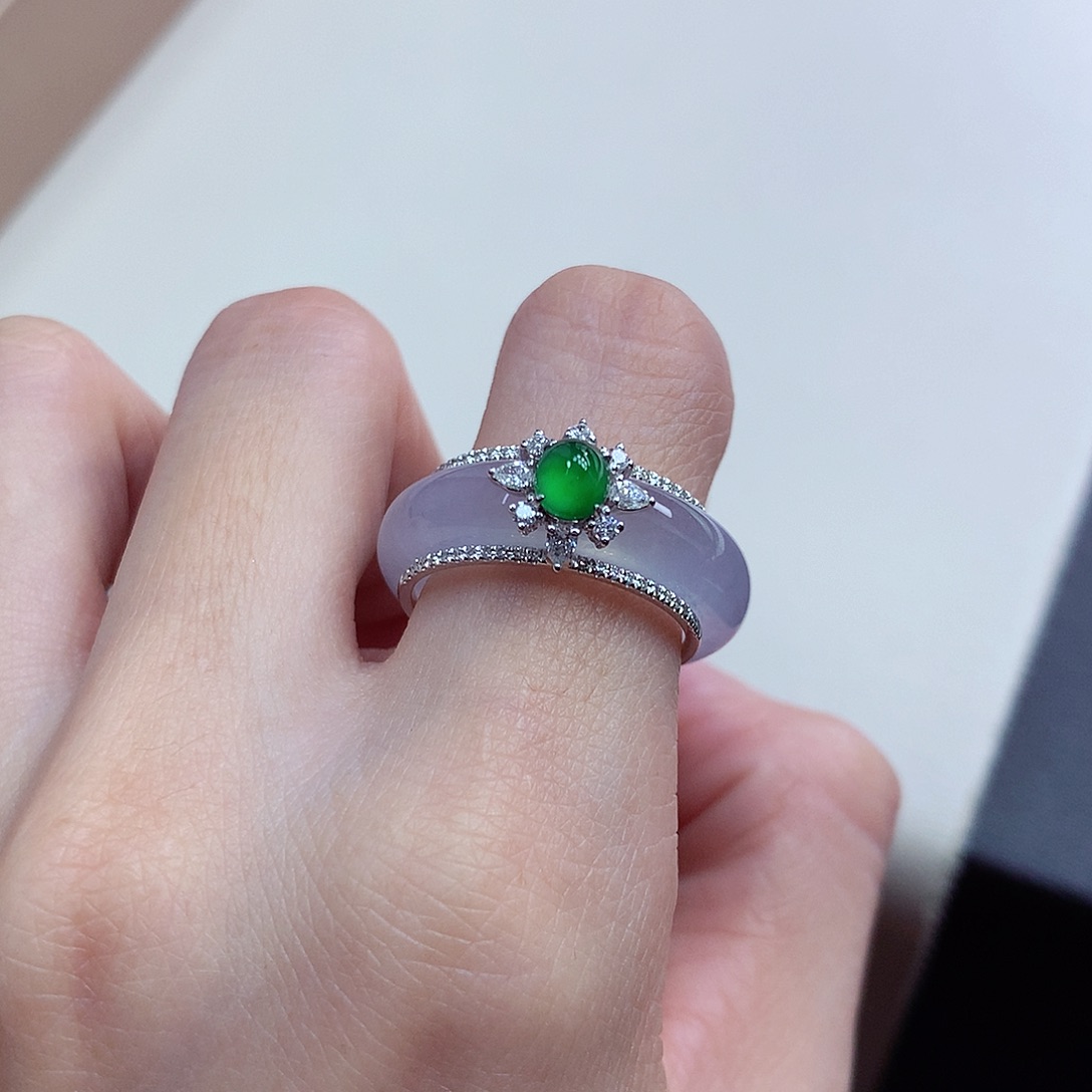 翡翠18K金镶嵌戒圈12-13号一套