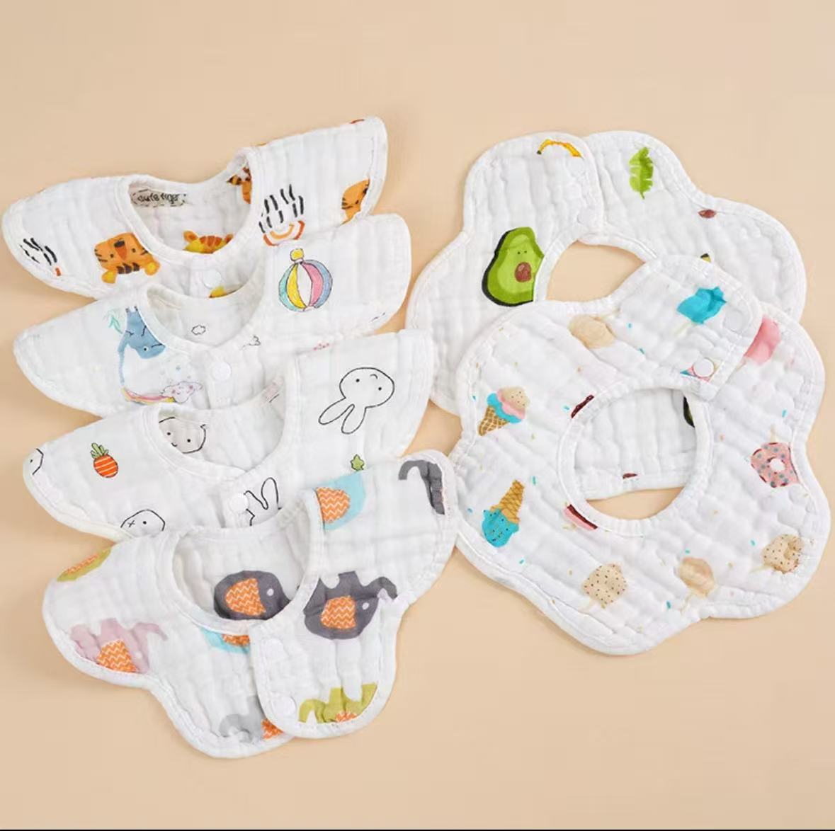 婴儿围嘴多层纱布花瓣围兜