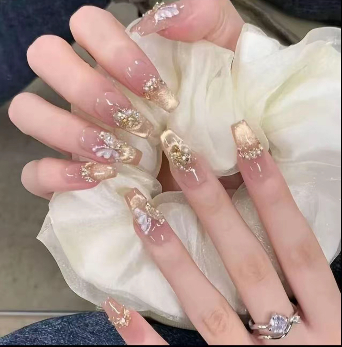 【烫金蝴蝶】时尚清新纯欲高级感成品穿载式手工美甲显白气质