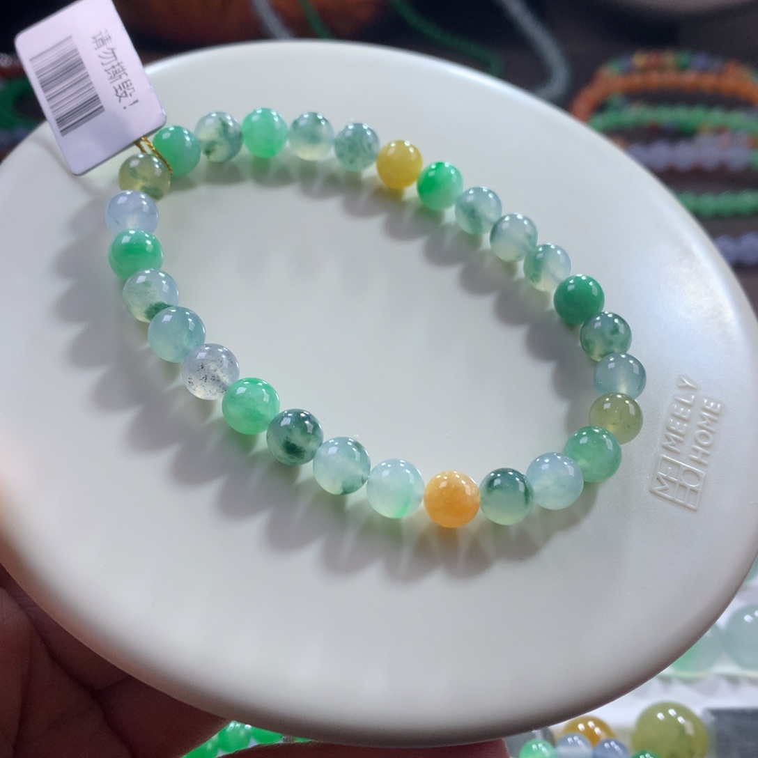 翡翠未镶嵌手链特色冰润飘花多宝单圈卡6.7