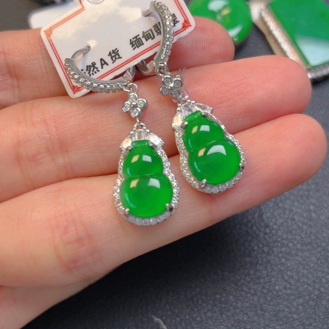 翡翠银S925镶嵌吊坠(不含链)耳钉