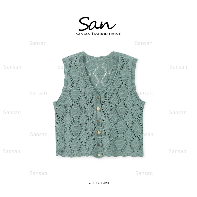 【SANSAN】洋气百搭镂空极简时尚外穿无袖休闲马甲DY-20101