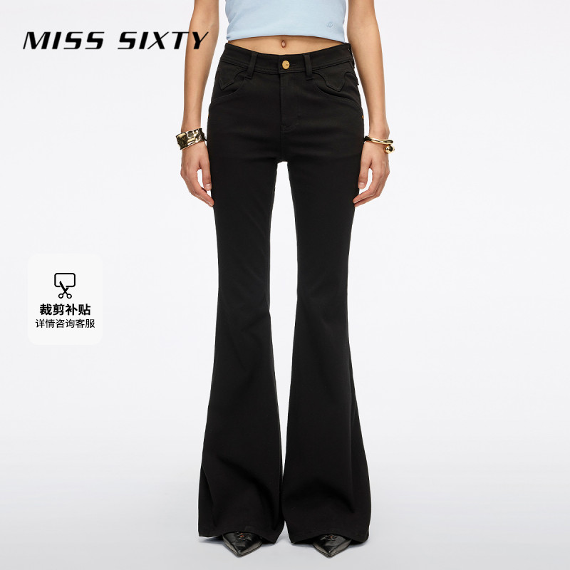 Miss Sixty2026春季新款牛仔裤女中腰修身显瘦四面弹喇叭裤小黑裤