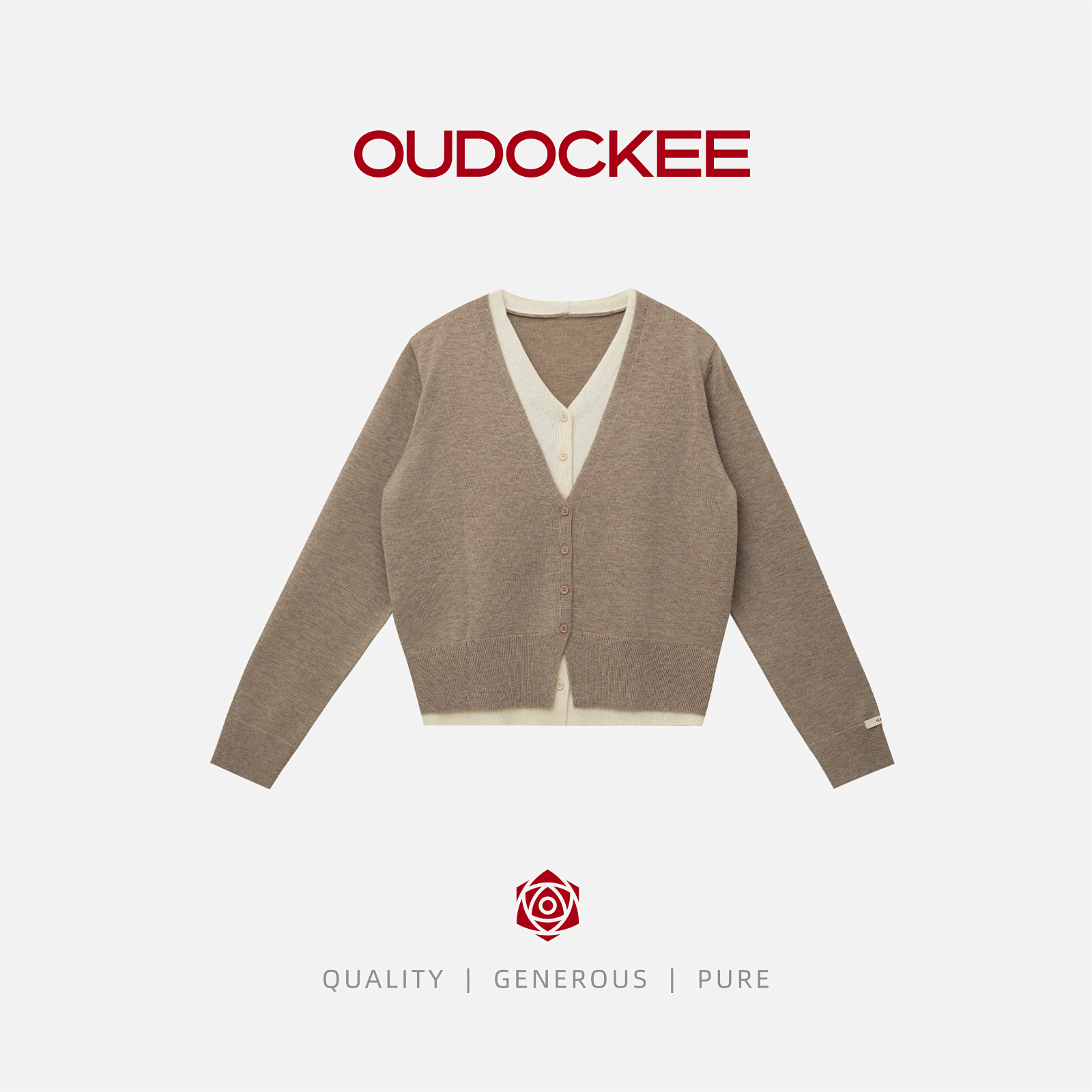 OUDOCKEE 鸥鸥【绵羊毛】王妃 韩系卡其色假两件针织衫 MACAB879T
