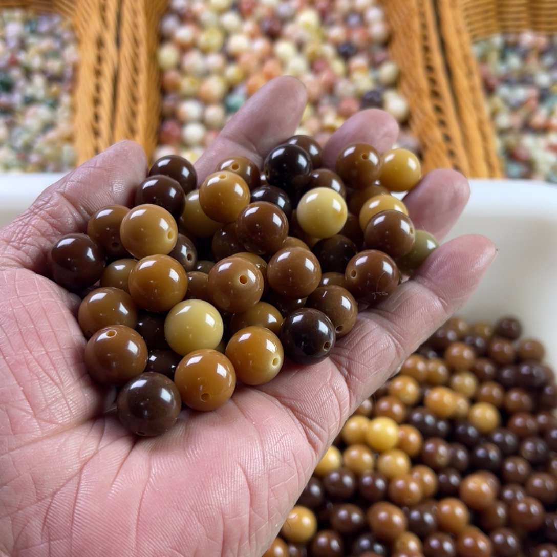 吊坠白玉菩提精品12焦糖圆珠60颗