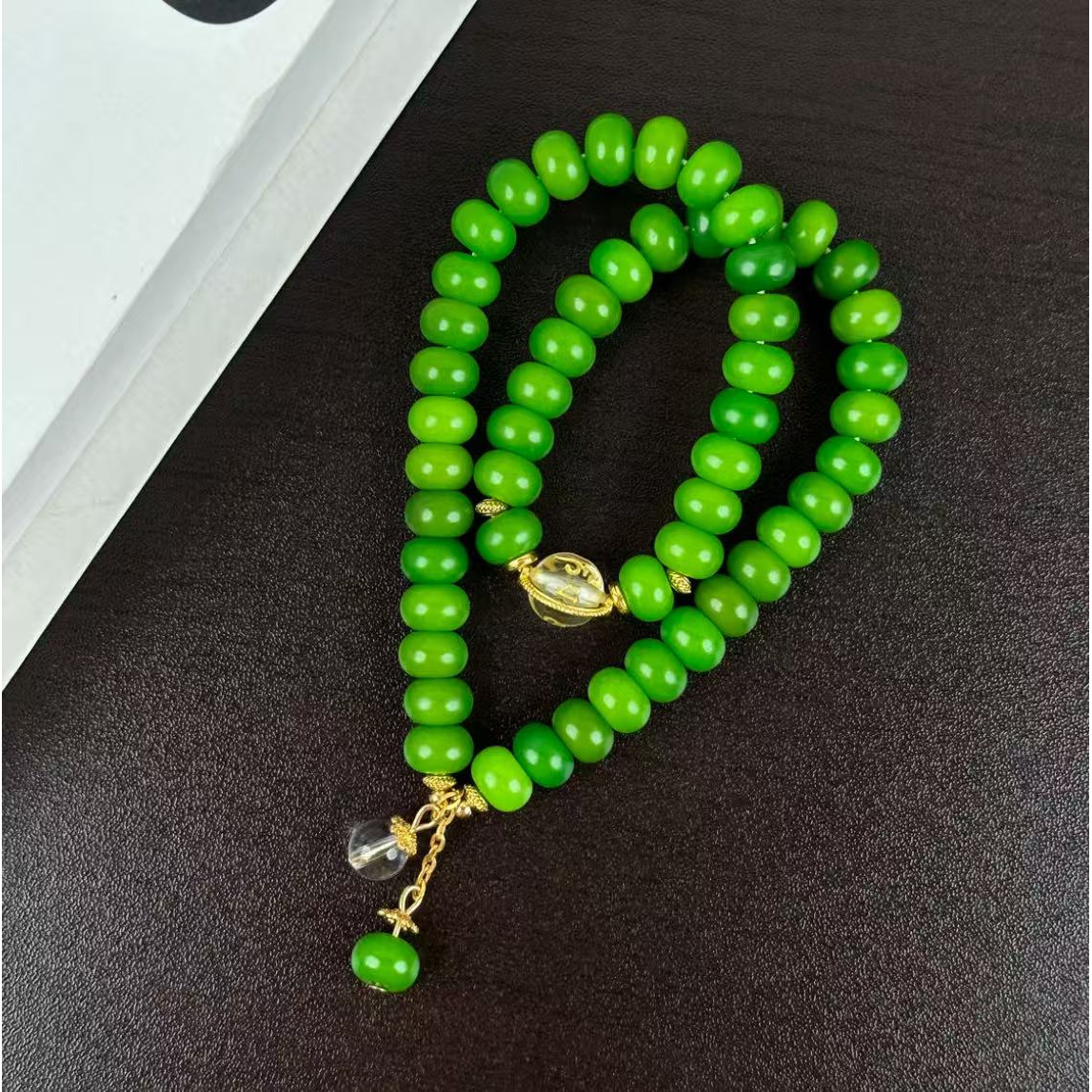 绿算盘珠＋金丝旋转白珠＋双珠（栖竹舟）k344 （无礼盒）