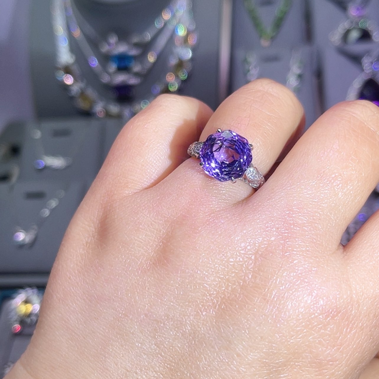 【闪购商品】紫晶戒指银S925镶嵌戒指