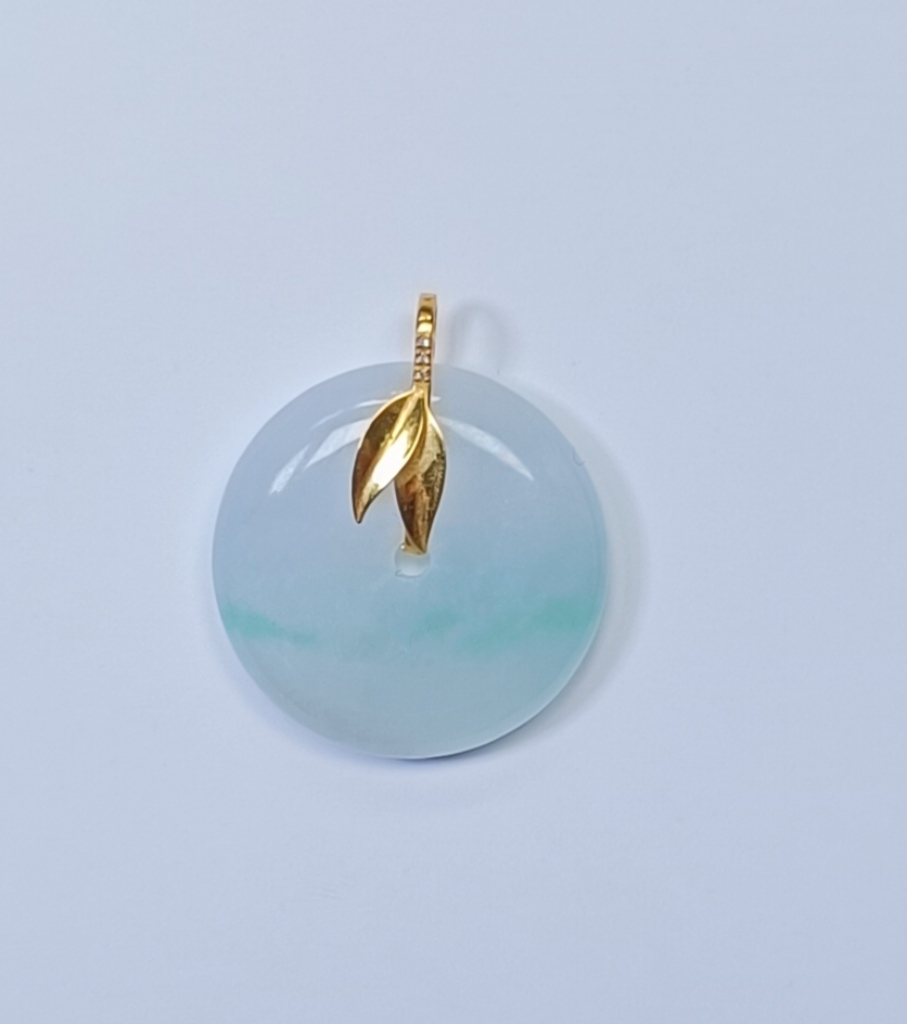 天然缅甸翡翠a货18k金镶嵌平安扣吊坠