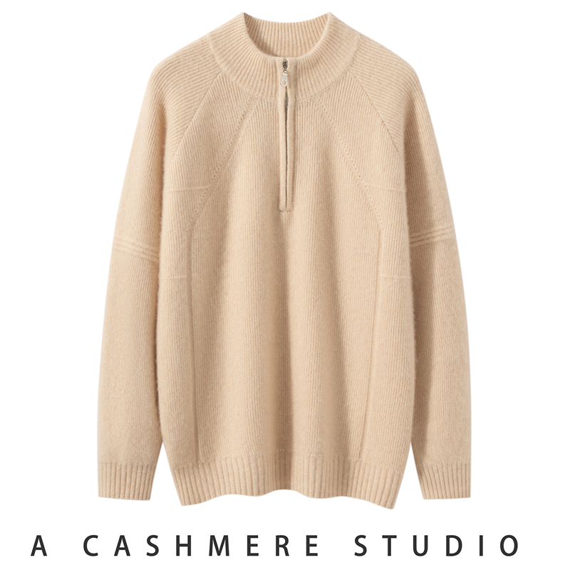 男士100%纯山羊绒衫加厚保暖毛衣立领半拉链休闲针织打底衫