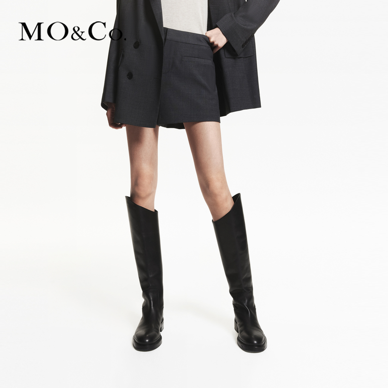 【达人专享】MOCO秋弹丝绵羊毛精纺A字高腰短裤休闲裤MBD3SOT002