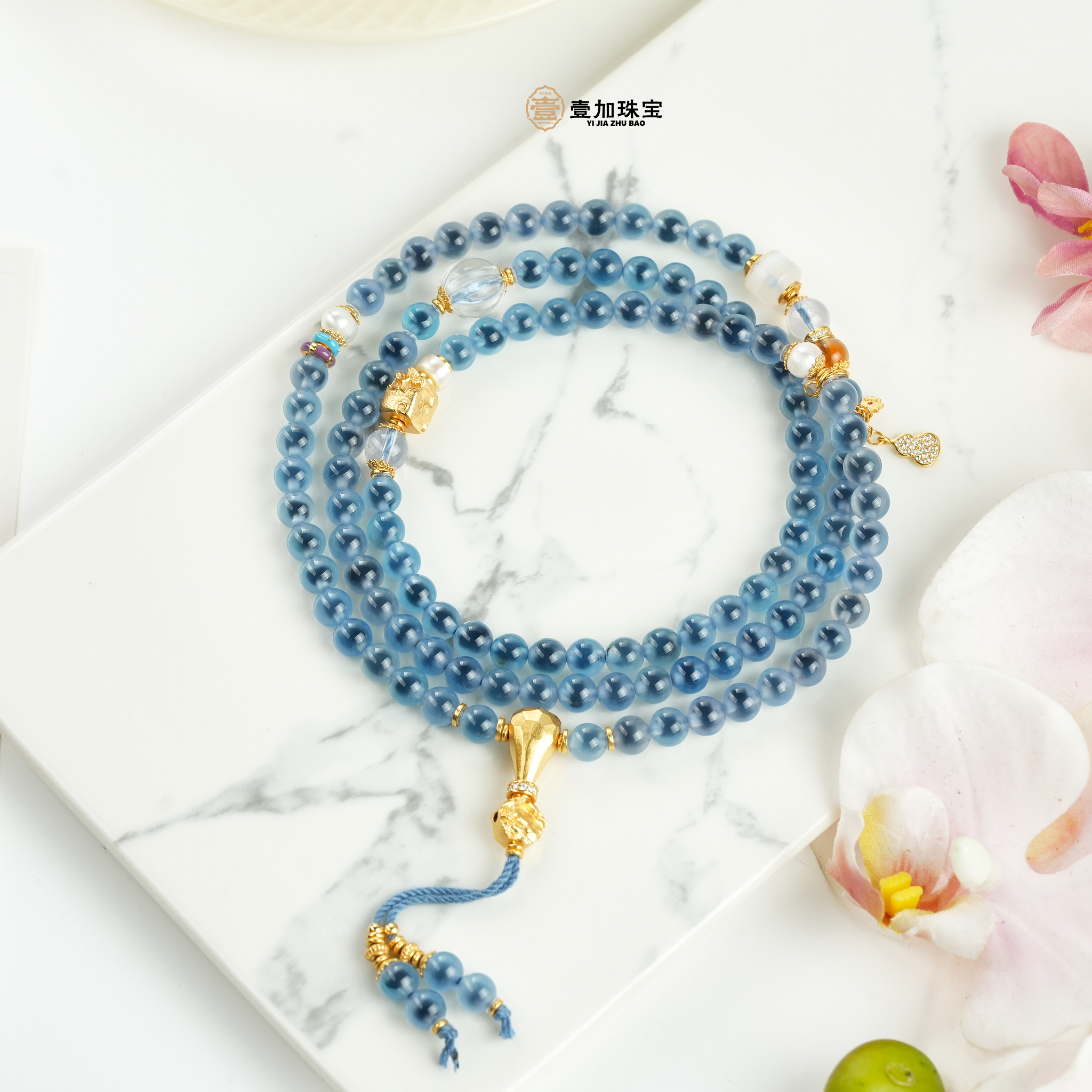 壹加师姐|手工设计蓝沁糖心玛瑙多圈项链多样性发一7323n