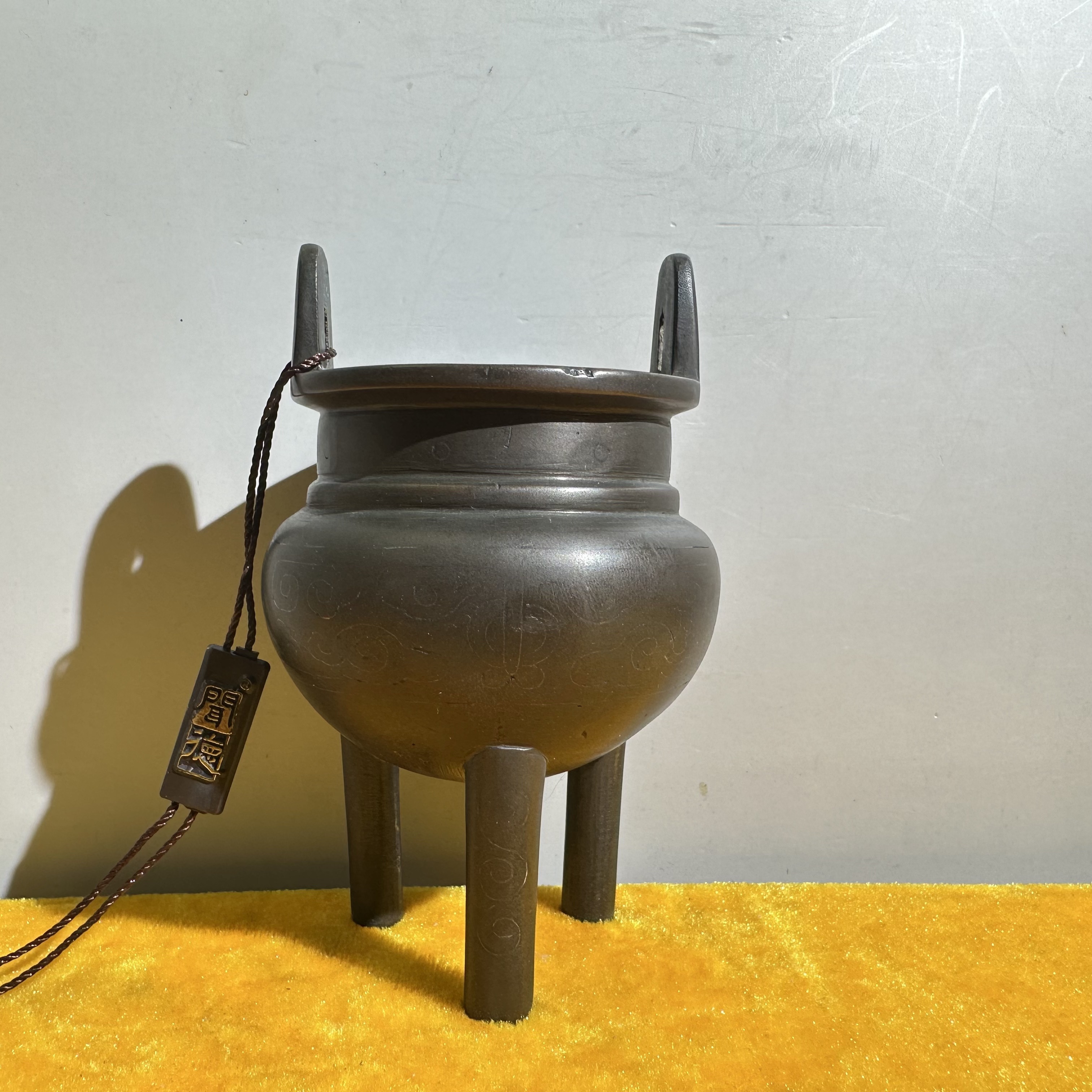 晚清民国/鼎式三足炉/嵌银石叟底款/C617006/美82/全品/朝阳文物