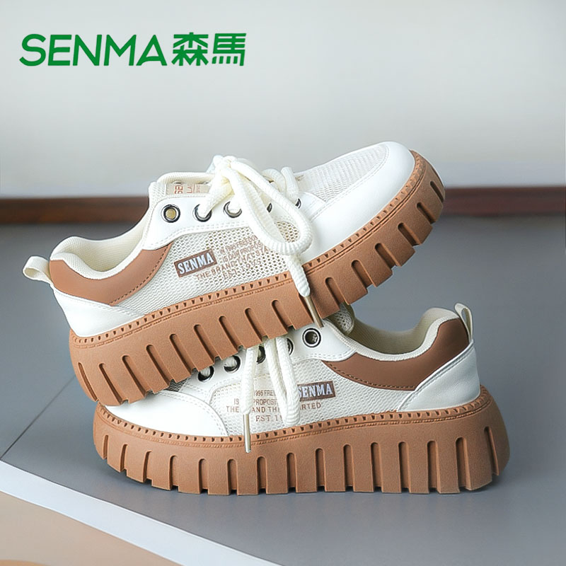 SENMA/森马2025夏季新款韩版ins女复古厚底防滑休闲增高网面板鞋