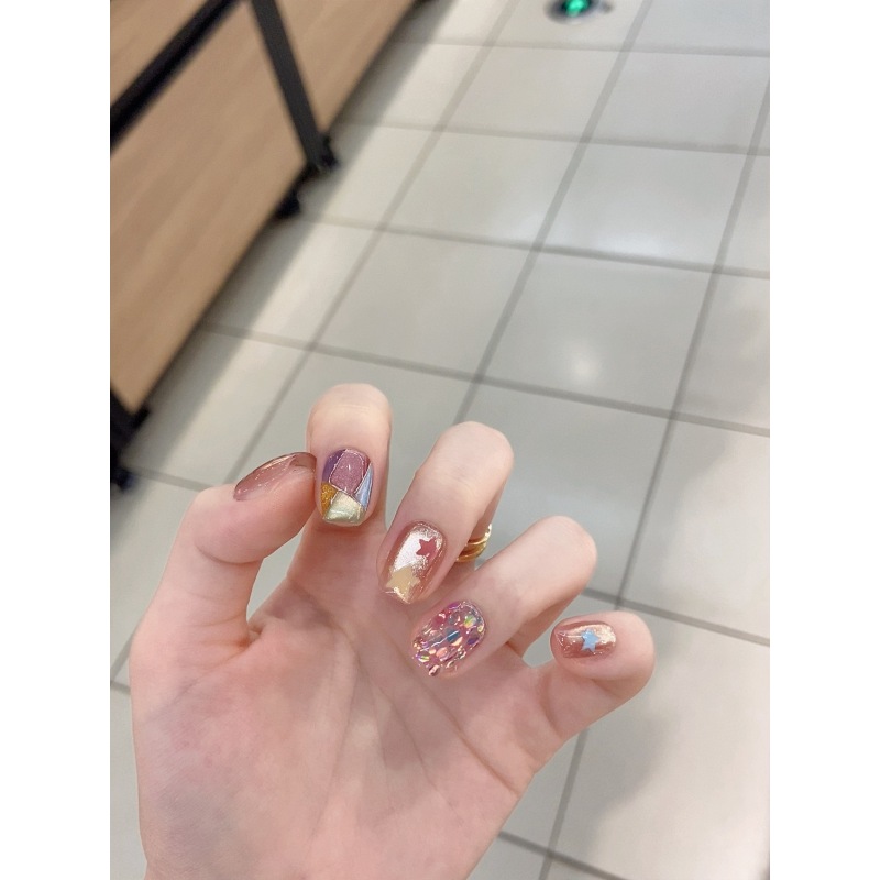 【七巧板】纯手工穿戴甲 显白牢固高级彩色亮片美甲 B