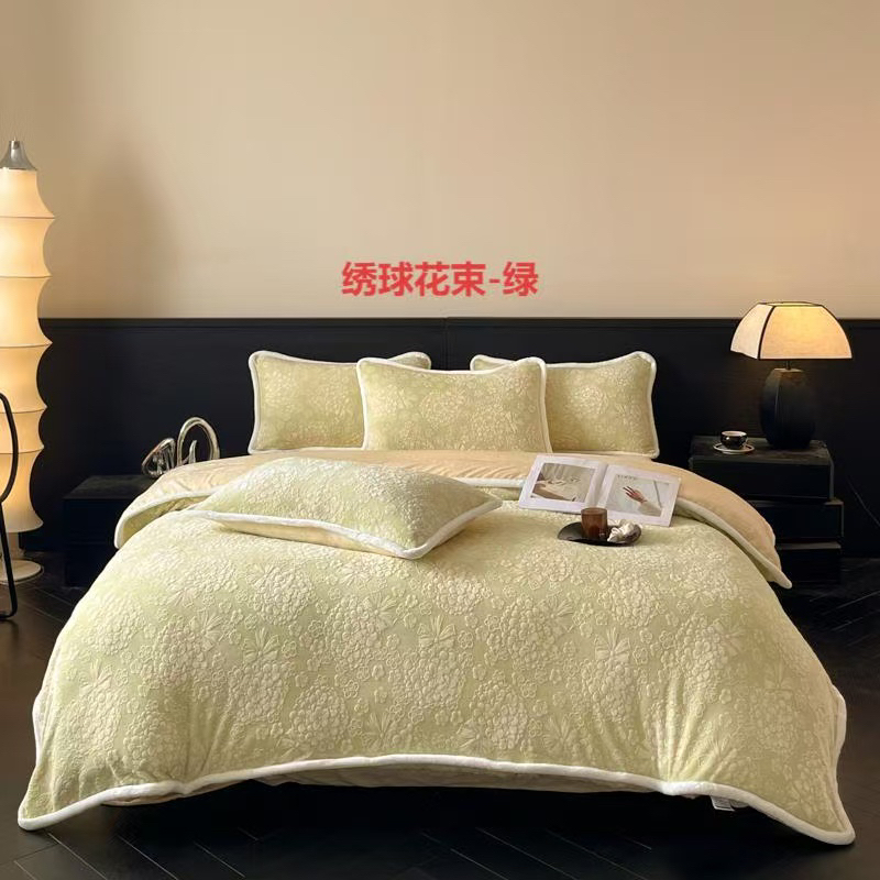 新的专属 绣球花束绿牛奶绒四件套床品64号