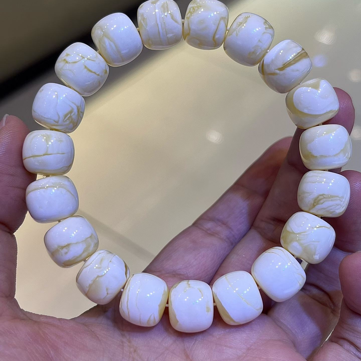 12.3mm 精品俄料毕业级瓷白蜡精工老型手串 重20.15克 蜡质浓郁