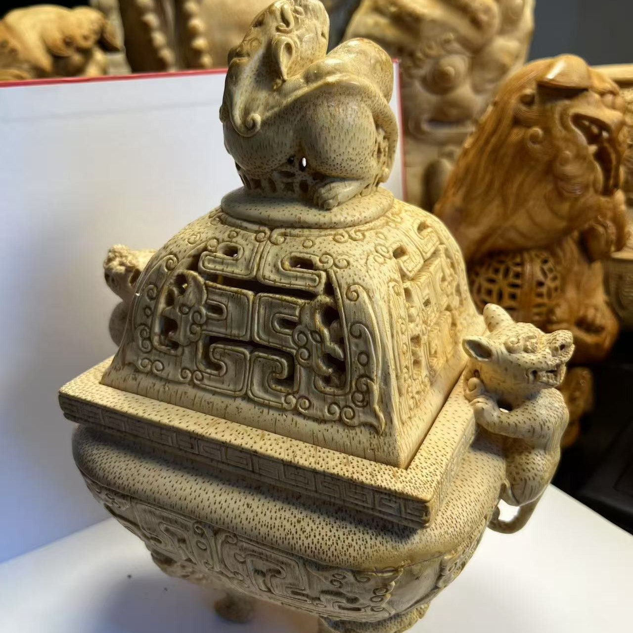 竹根雕纯手工四方香炉文玩稀奇古怪家居摆件