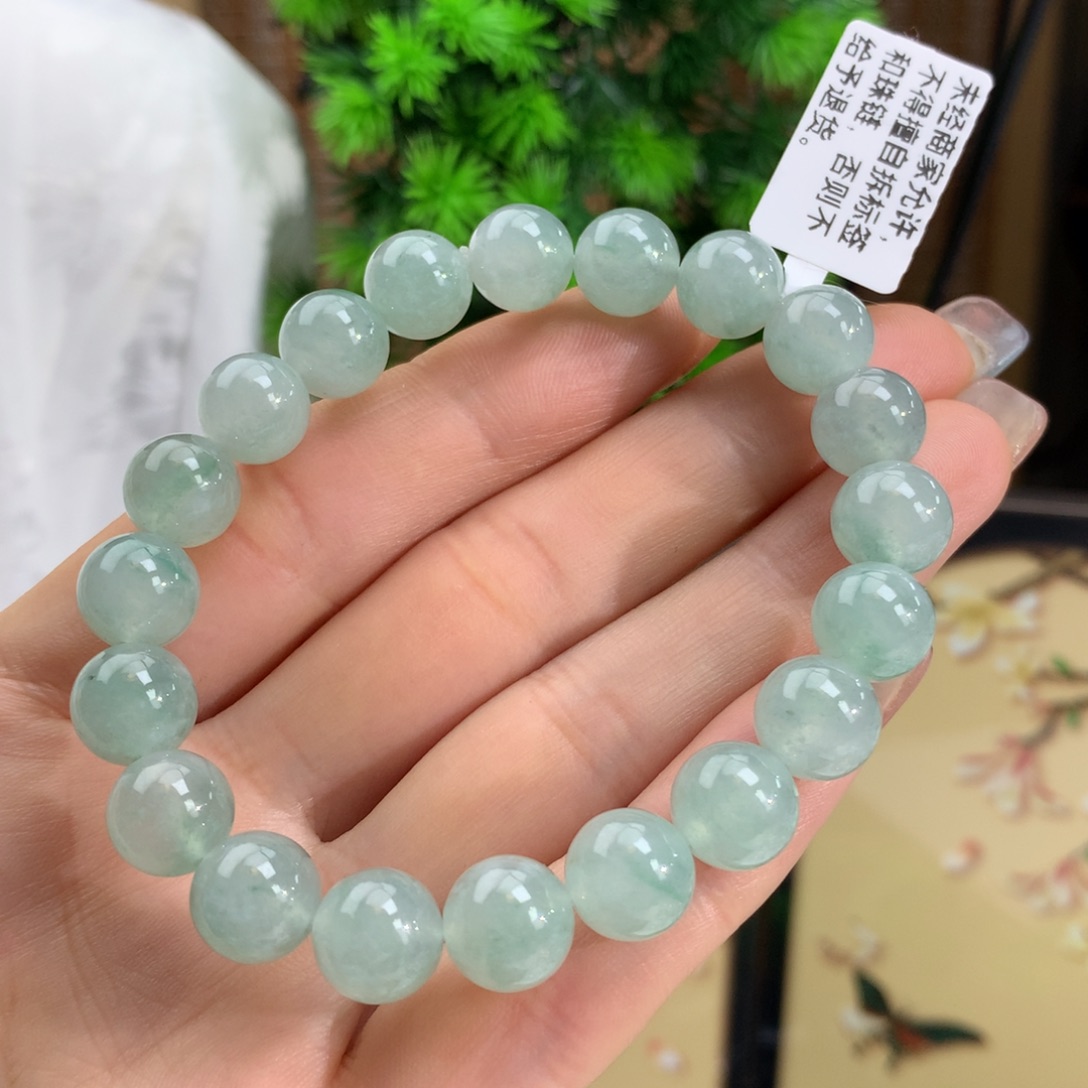 翡翠手链未镶嵌冰胶蓝晴飘花手链卡10（20颗）