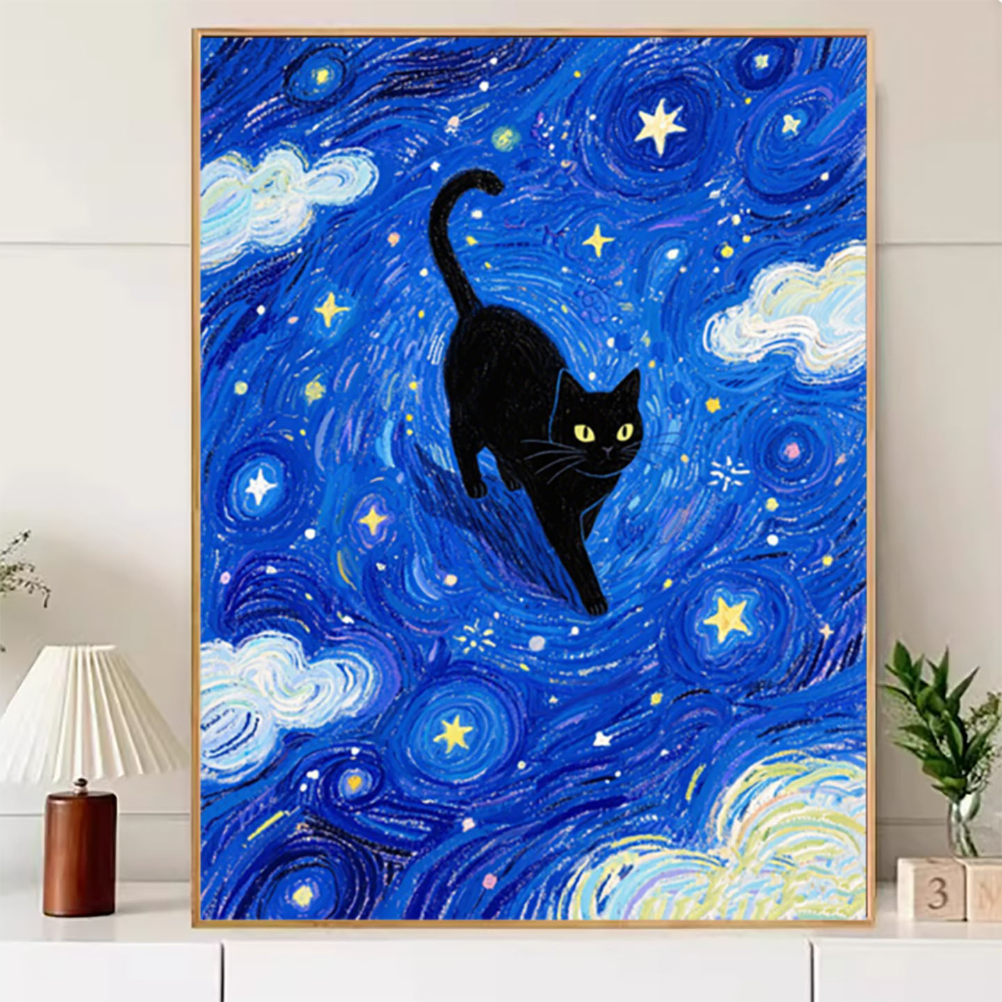 黑色猫咪钻石画手工DIY轻奢星空满钻十字绣点砖简约北欧风贴钻画