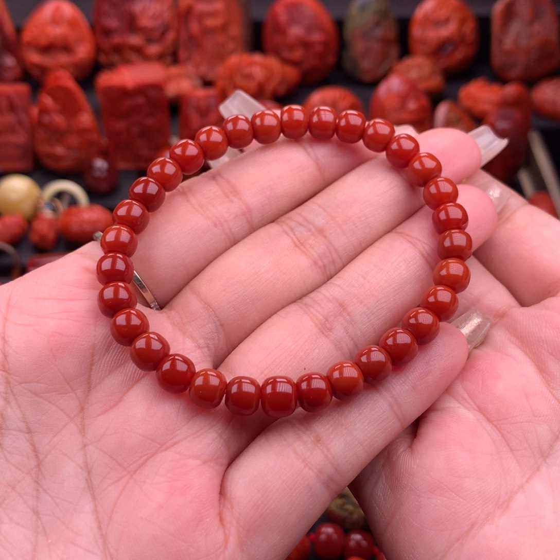 南红玛瑙南红川料原矿老型手串6.6mm未镶嵌