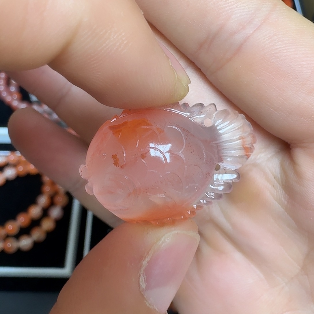 南红玛瑙未镶嵌川料瓦西冰飘小金鱼6.9g