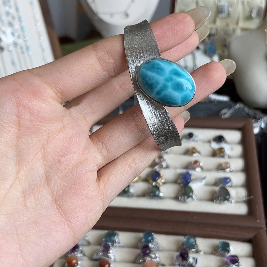 奶****水晶戒指银S925镶嵌海纹石手镯