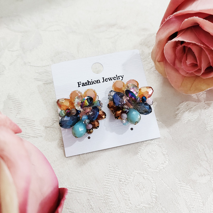 铜合金玻璃耳饰 波西米亚风气质手工耳钉2286