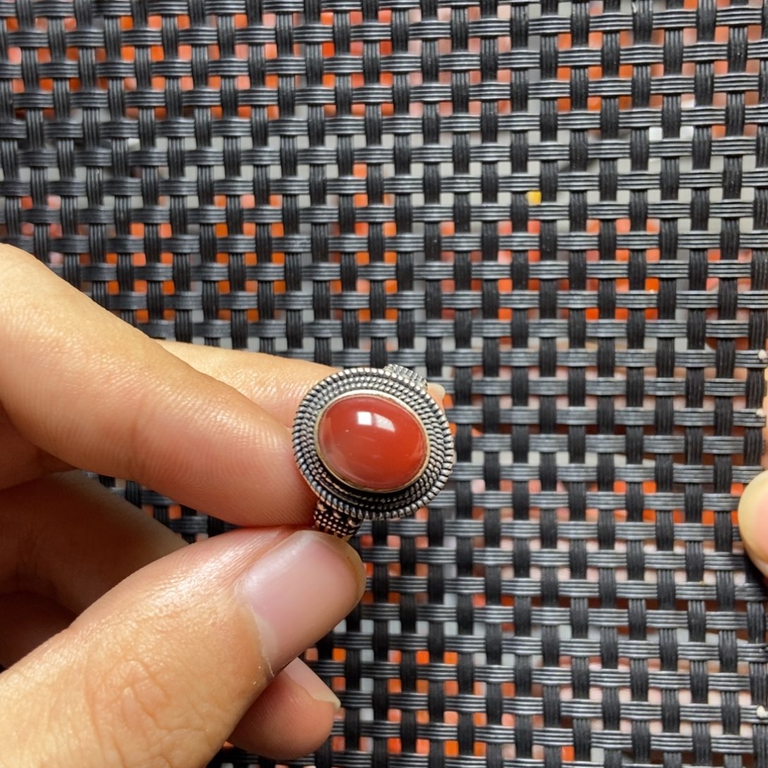 南红玛瑙银S925镶嵌戒指