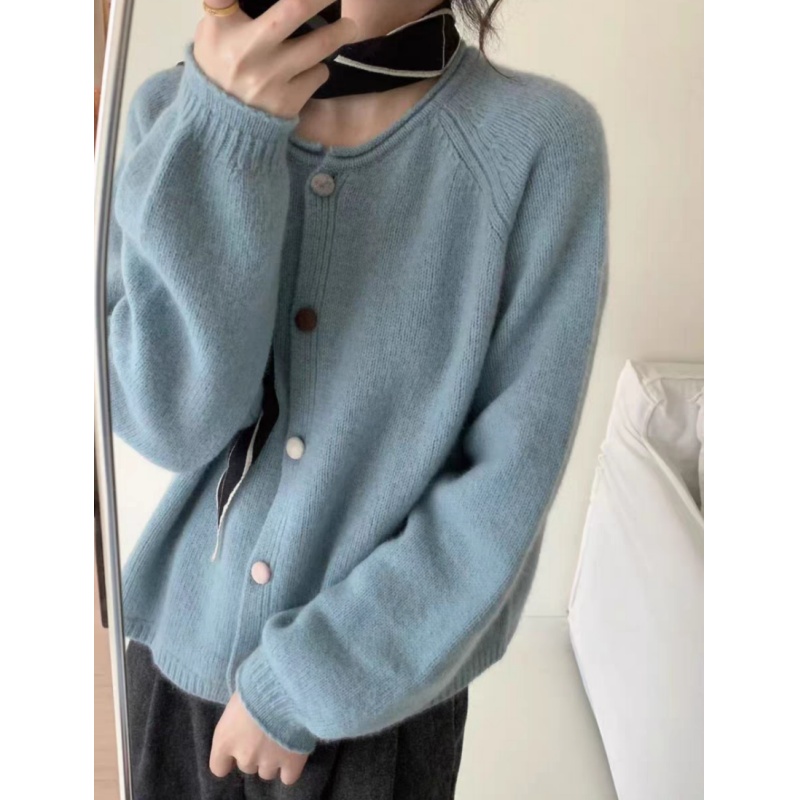 【60】2025新款女装 秋冬蓝色净版百搭长袖开衫宽松时尚纯色针织衫