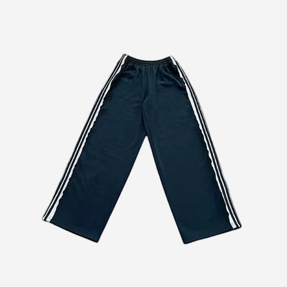 潮流设计款校服裤五条杠加厚松紧腰百搭休闲卫裤直筒阔腿裤79051